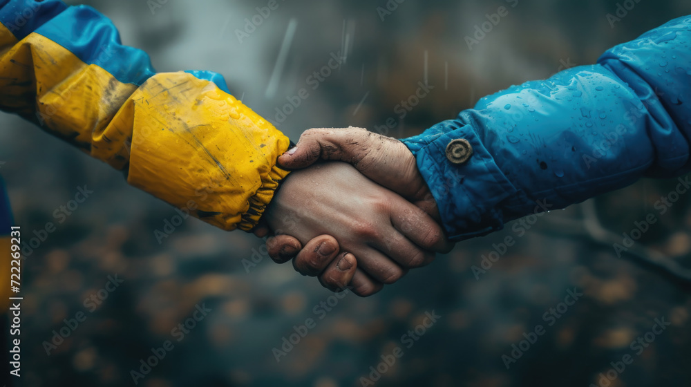 United in Strength: Hands Holding in Ukraine's Colors, Generative AI