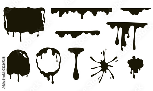 Drip paint oil melt ink frame splash drop isolated concept. Vector graphic design illustration