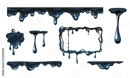 Drip paint oil melt ink frame splash drop isolated concept. Vector graphic design illustration