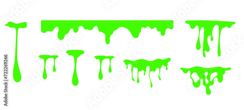 Slime mucus drip jelly green spooky splash isolated set. Vector graphic design illustration