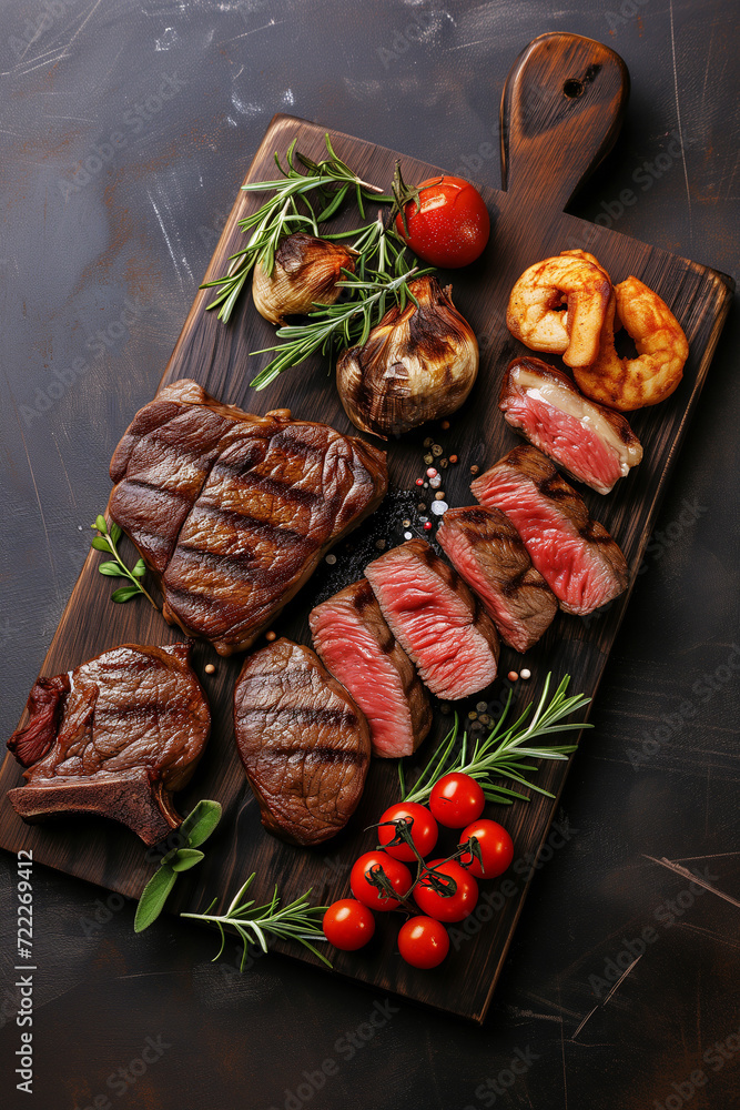 Assortment of grilled marbled beef steaks