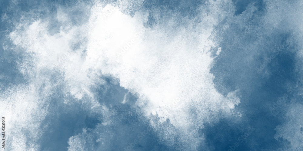 Obraz premium Clouds in the fog. dark blue indigo watercolor splash background. Hand painted watercolor sky and clouds, abstract watercolor background, vector illustration. Design for your date, postcard, banner.