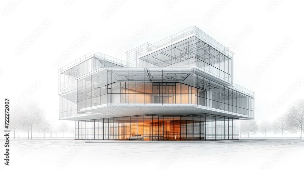 3D mesh of a modern building, blueprint graphic design. 3D mesh of a modern building, blueprint graphic design.