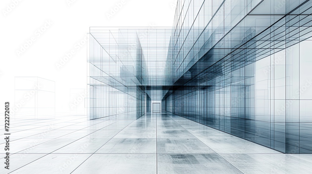 3D mesh of a modern building, blueprint graphic design. 3D mesh of a modern building, blueprint graphic design.