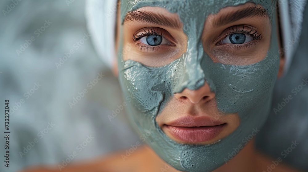 Portrait of a beautiful woman face, with a natural clay mask for beauty treatment. Portrait of a beautiful woman face, with a natural clay mask for beauty treatment.