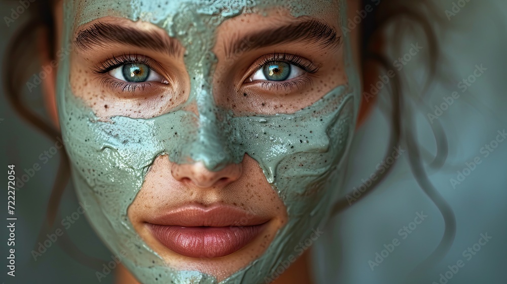 Portrait of a beautiful woman face, with a natural clay mask for beauty treatment. Portrait of a beautiful woman face, with a natural clay mask for beauty treatment.