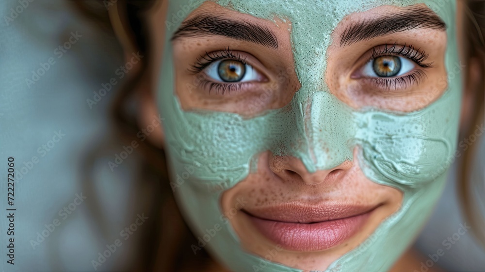 Portrait of a beautiful woman face, with a natural clay mask for beauty treatment. Portrait of a beautiful woman face, with a natural clay mask for beauty treatment.