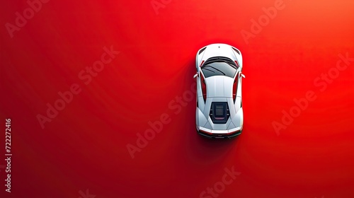 Top view, white racing car on red background.