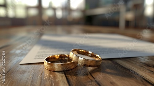 Divorce agreement and wedding rings photo