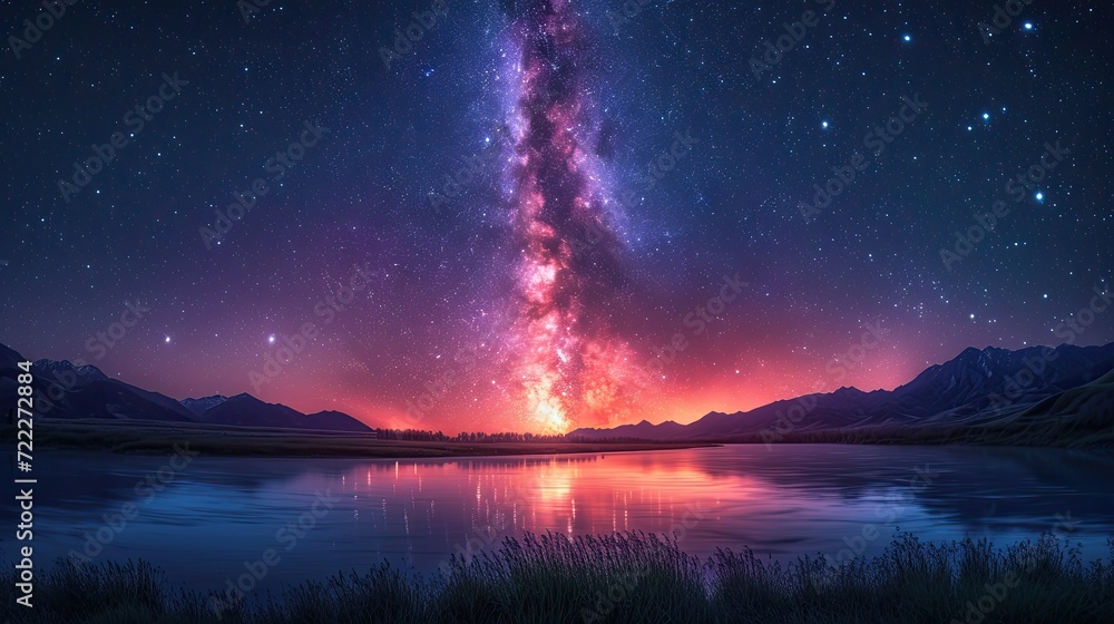 Night landscape with views of the milky way over the mountains.