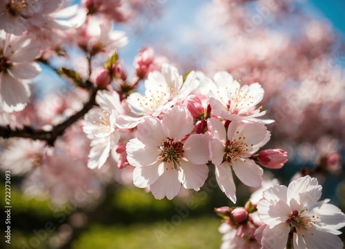 Cherry blossom (sakura) against blue sky, wallpaper background, Kawazu, Shizuoka, Japan