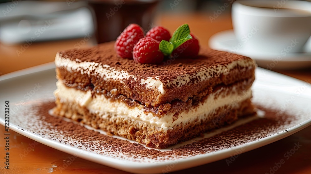 Delicious tiramisu cake on a plate. Delicious tiramisu cake on a plate.
