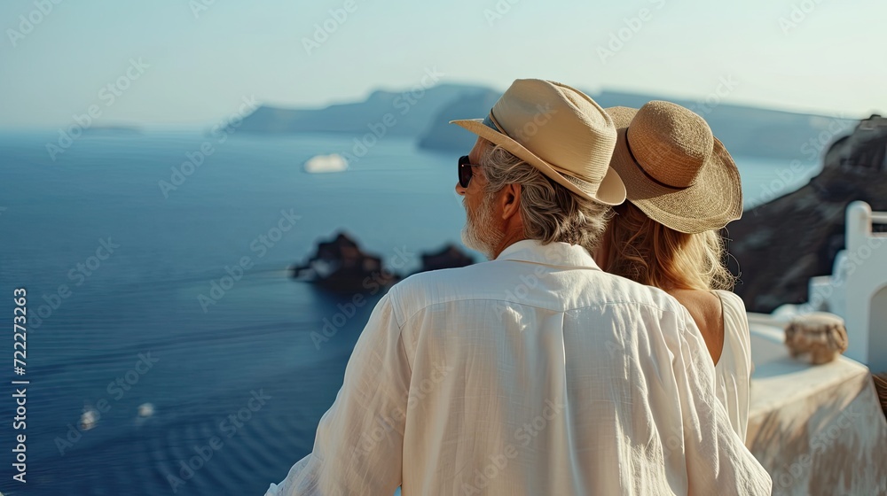 Mature couple enjoy a trip to Santorini