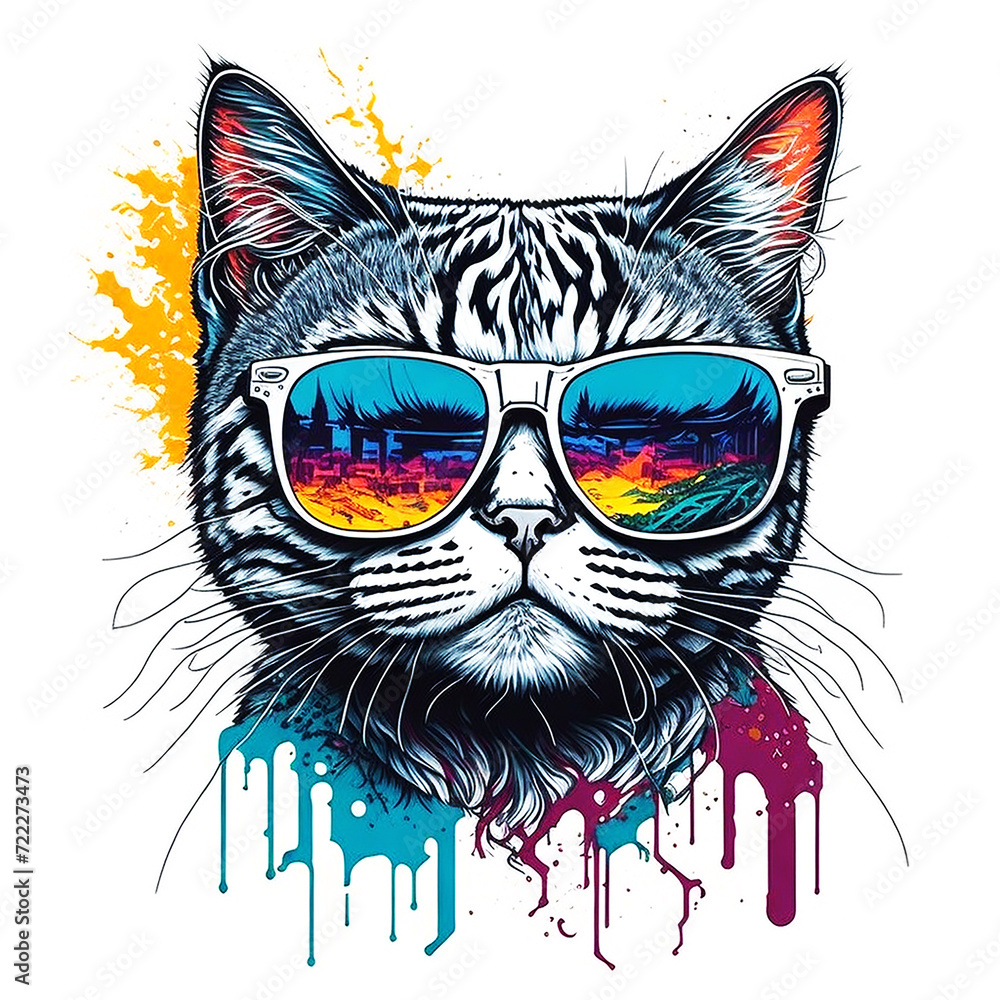 Colorful graffiti artwork of a beautiful cat image
