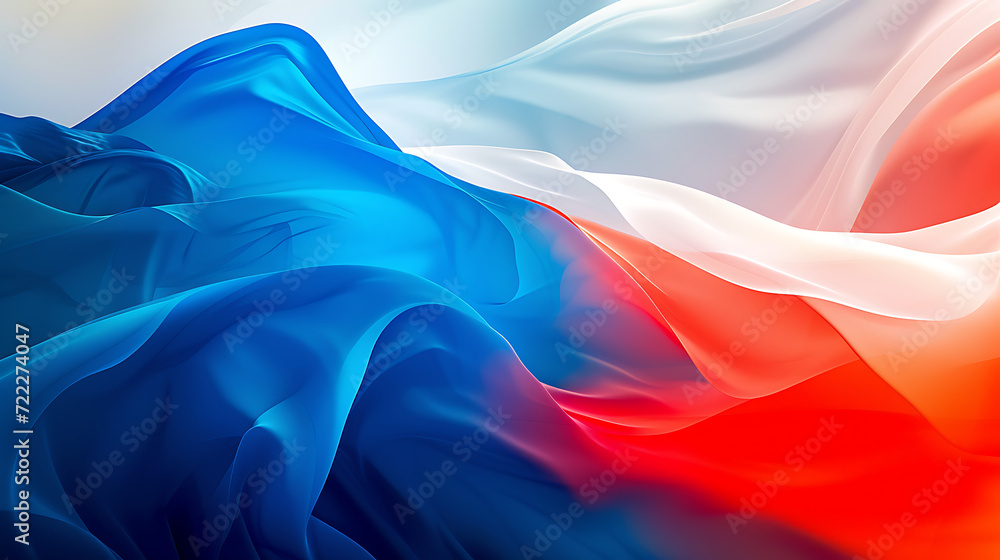 Obraz premium bright blue, white and red abstract background, in the style of realistic landscapes with soft edges, neon color palette, light red and dark navy, soft and rounded forms, abstraction-création, layered