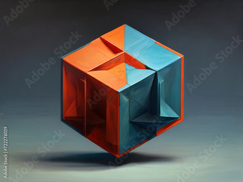 3d illustration of a cube with a pattern in a gray background. Created using generative AI tools