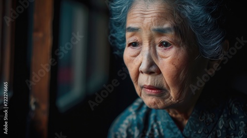 Old Asian woman looking at something