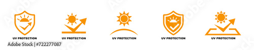 Uv protection vector icons set. Protection from sun radiation and ultraviolet. Shield from sun.
