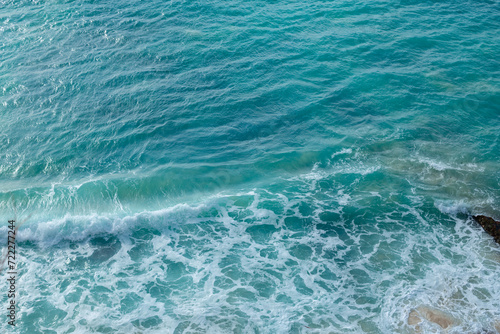 Aerial view of blue ocean waves. Beautiful sea water texture