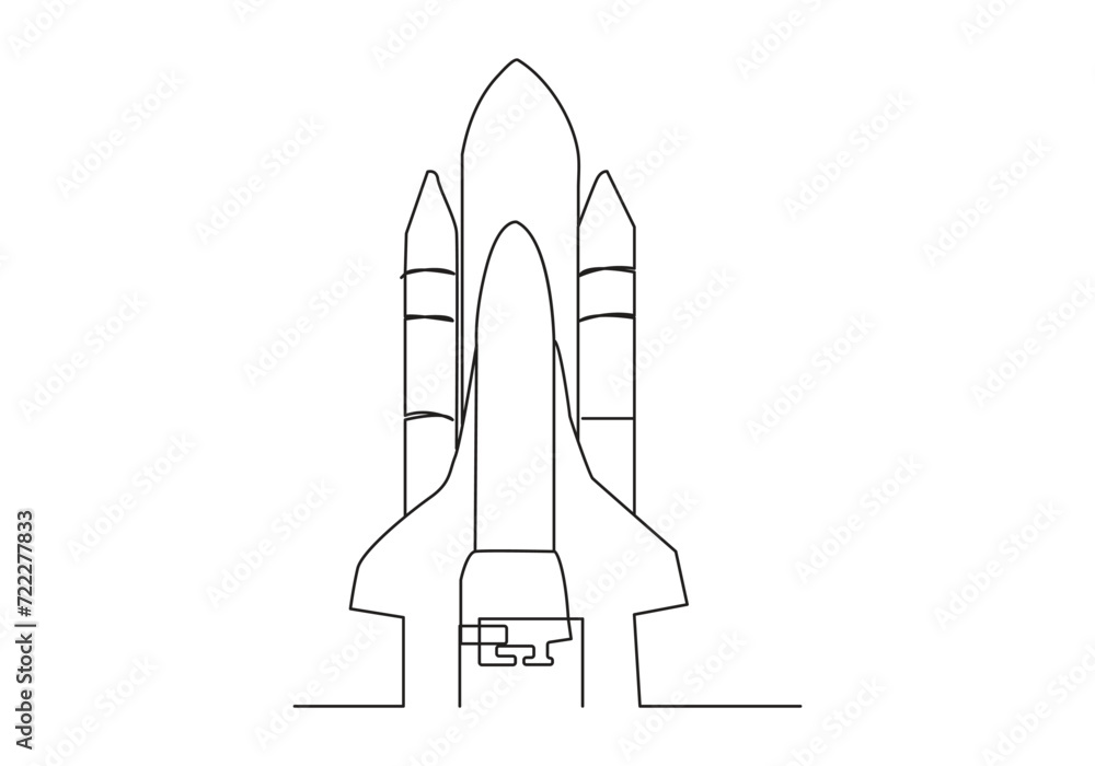 Rocket in Continuous one line drawing. Rocket spaceship launch line art vector illustration.
Rocket in Continuous one line drawing. Rocket spaceship launch line art vector illustration.