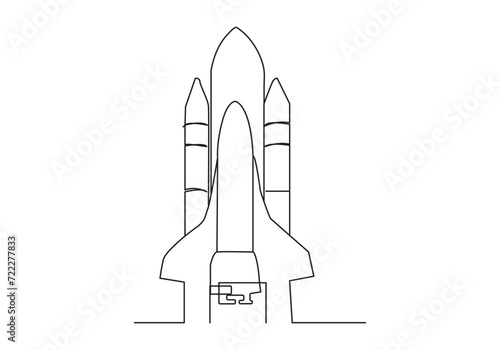 Rocket in Continuous one line drawing. Rocket spaceship launch line art vector illustration. 