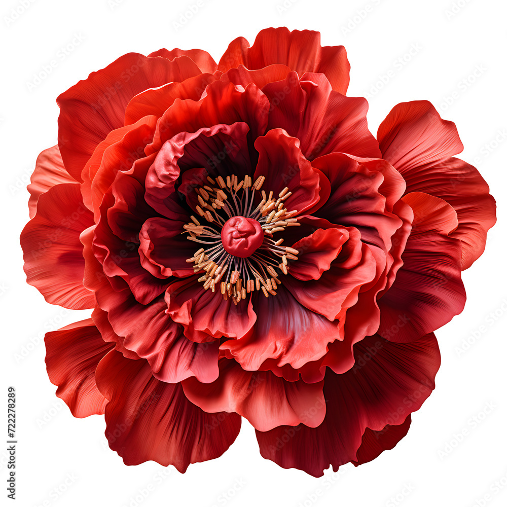 macro closeup of a beautiful bright hot red oriental poppy on transparent background. Ai generated macro closeup of a beautiful bright hot red oriental poppy on transparent background. Ai generated