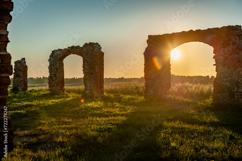 Ruins of an ancient building at sunrise. Smiltene, Latvia photo