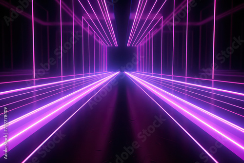 Glowing Neon Perspectives: Abstract Futuristic Tunnel in Empty Space