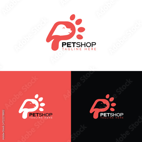 Pet shop vector dog head logo p letter

