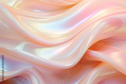 Gradient blue and mother of pearl pink background with flowing liquid and bubbles