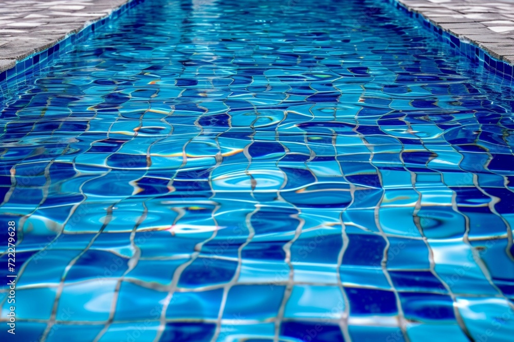 Fototapeta premium Blue tiled pool creates abstract backdrop with serene rippling aqua reflections
