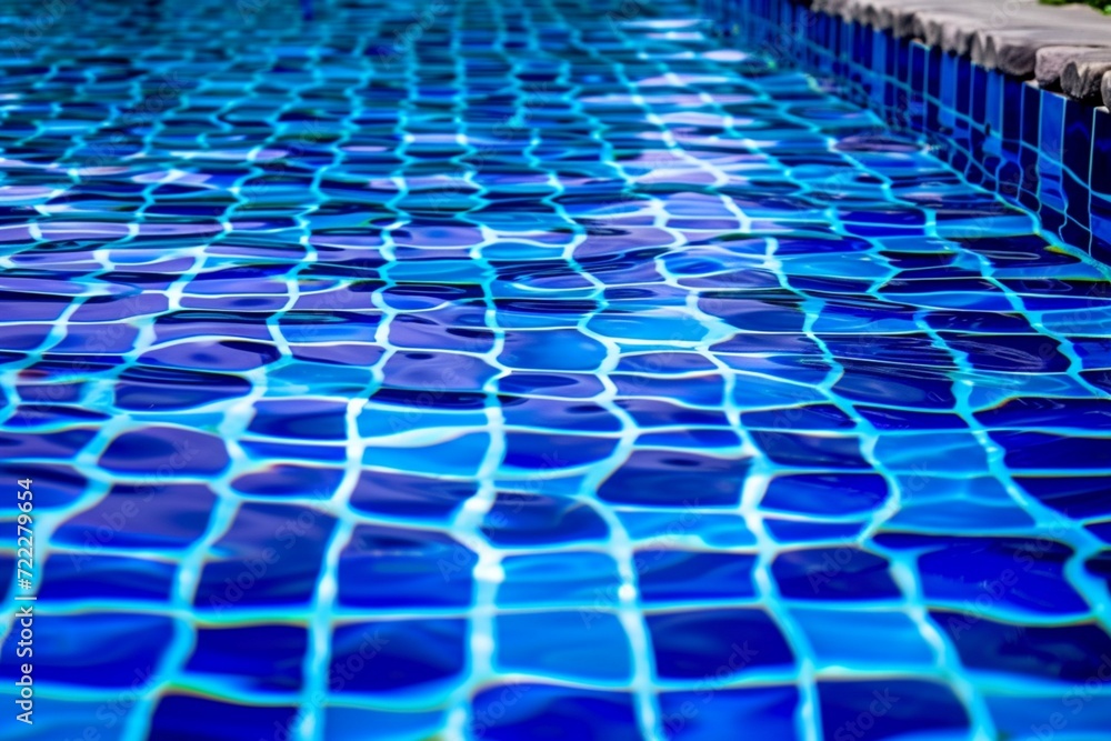 Fototapeta premium Blue tiled pool creates abstract backdrop with serene rippling aqua reflections