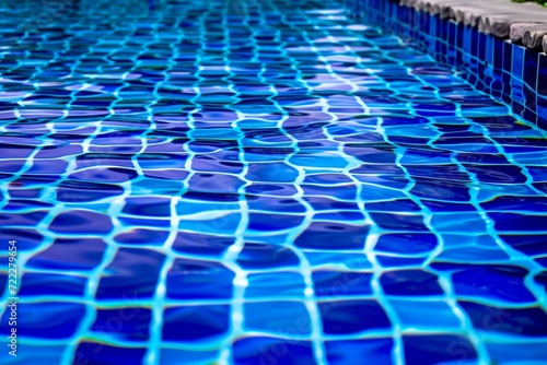 Blue tiled pool creates abstract backdrop with serene rippling aqua reflections