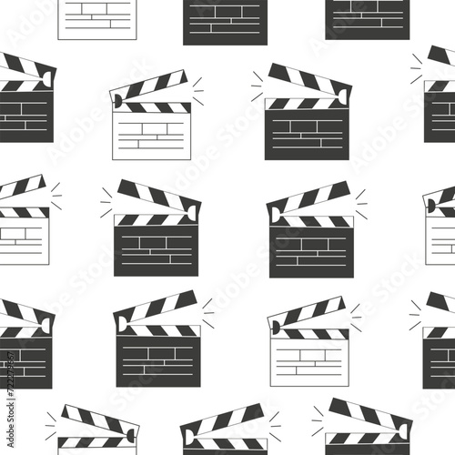 Seamless pattern with clappers for the movie. A firecracker for filmmaking. Board for a film set vector illustration isolated on white background