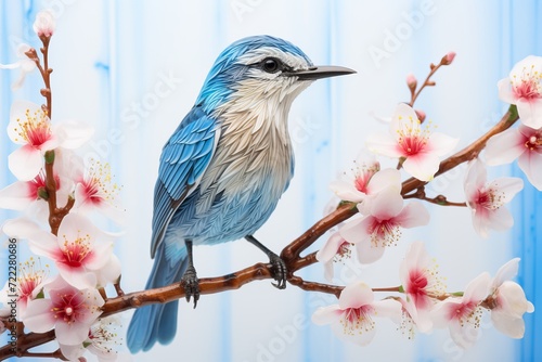 bright bird on a spring background close-up photo