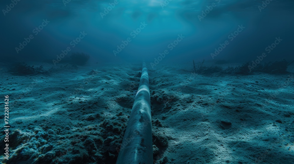 Underwater Fiber Optic Cable On Ocean Floor - obrazy, fototapety, plakaty 