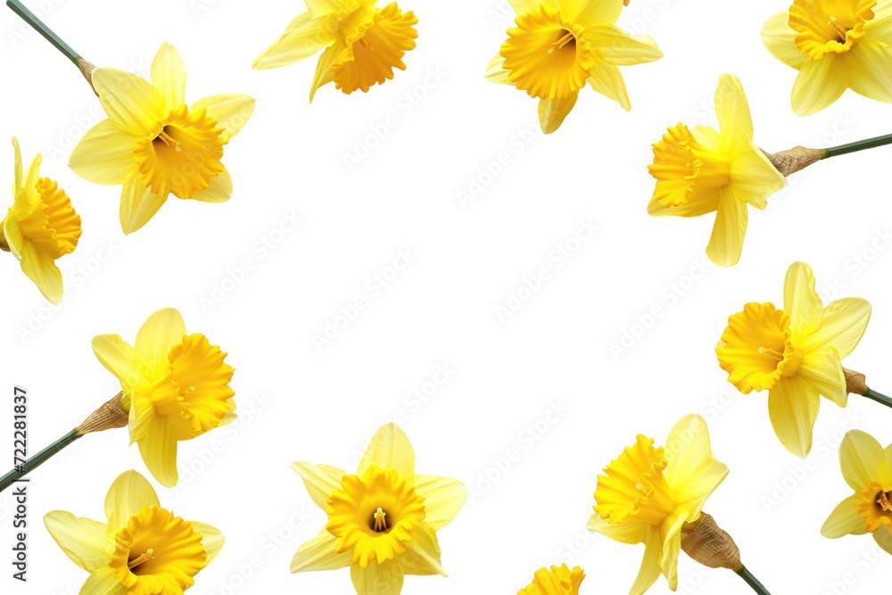 The yellow daffodil flowers form a circle over a transparent background