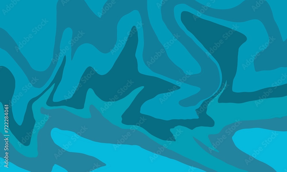 Waves, swirl, twirl abstract pattern background for print design. Twisted distorted texture in trendy retro psychedelic style illustration. Mix of gradient blue paint color, sea, water, ocean concept.