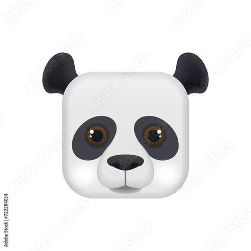 Cute panda face, animal head in square shape for avatar, mobile app button vector illustration