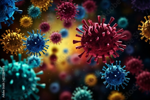 Vibrant burst of microorganisms. detailed size, colorful shapes, and captivating background © Ksenia Belyaeva