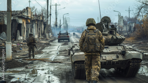 Obraz na płótnie Soldiers in War with Army Tank, Generative AI w salonie