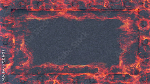 Heavy metal on fire. Steel background set on fire burning industrial metallurgy 3D illustration photo