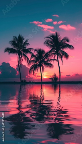 Palm trees at the sunset © MdImam