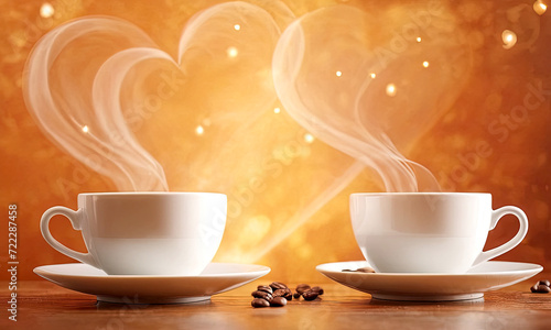 Coffee. A pair of mugs for lovers. Love. Valentine's Day. Birthday. March 8. Winter. Spring. A beautiful couple. Cafe.