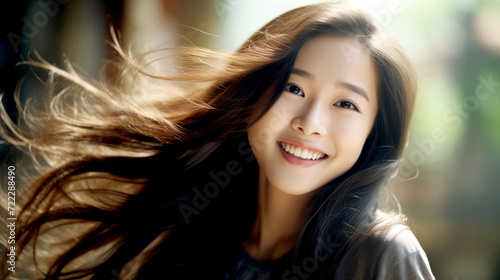 Portrait of a happy Asian girl. © PETR BABKIN