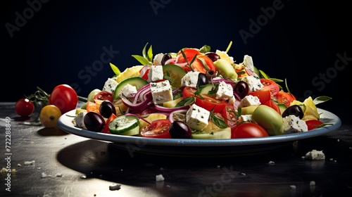 Garden Fresh Salad Delight with Vibrant Tomatoes, Crisp Cucumbers, Tangy Olives, and Creamy Feta Cheese