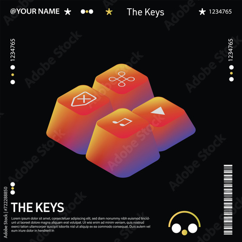 3D Futuristic beautiful keyboard key design manually with editable text.