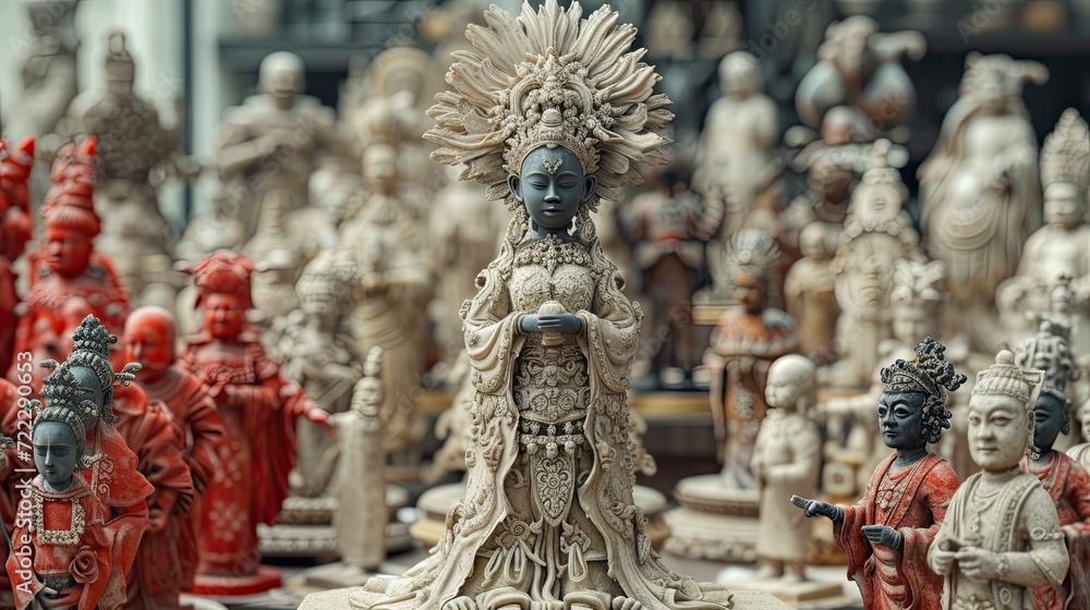 carved statues of the gods. traditional stone sculptures.