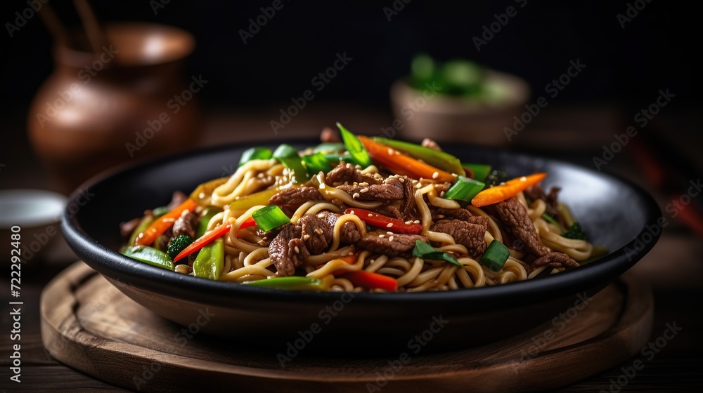 Stir noodles with vegetables and spices in the bowl. Stir noodles with vegetables and spices in the bowl.