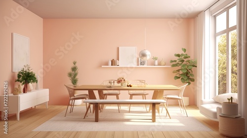 Living room dining room in light shades, modern interior © inspiretta